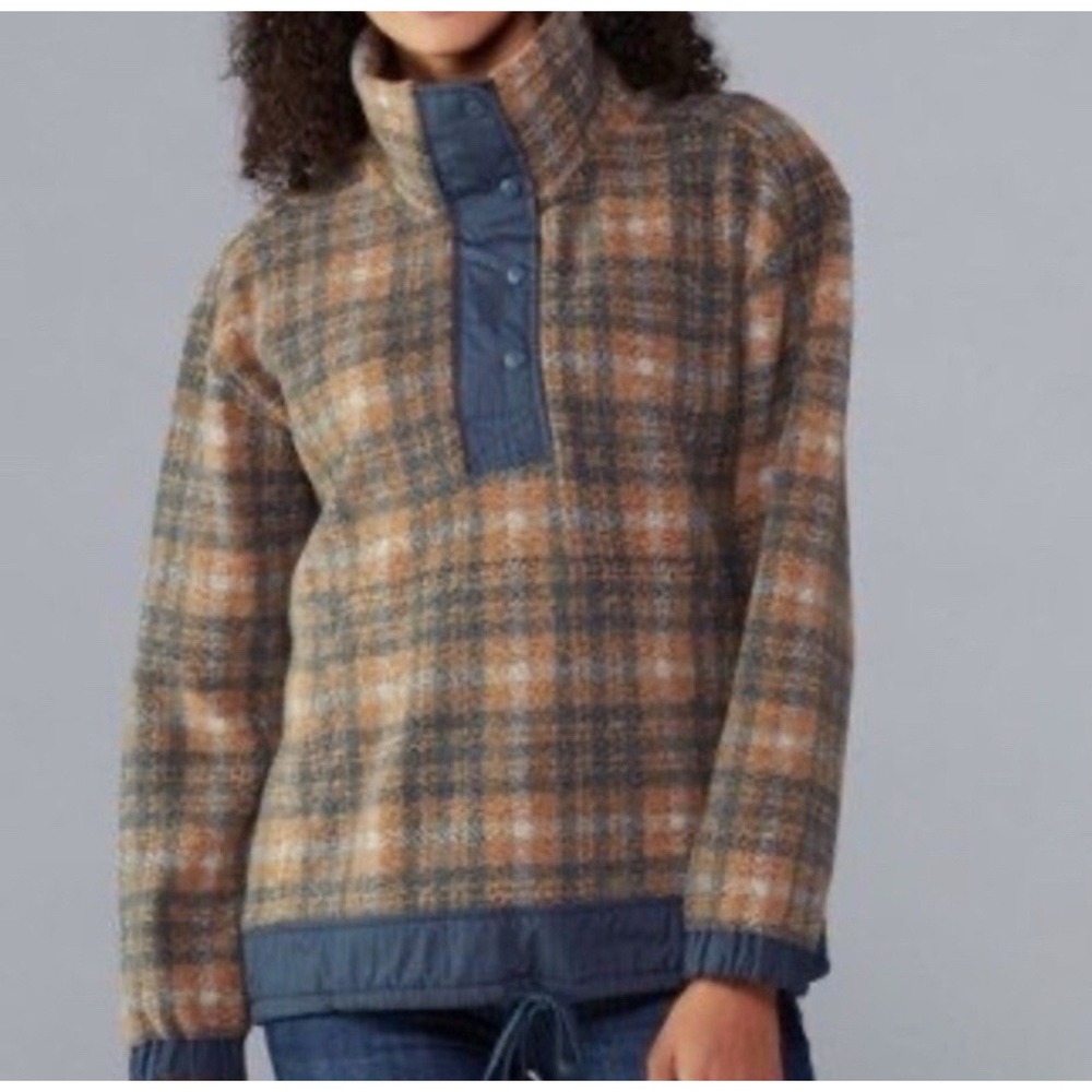 REI Co-op Norseland Fleece Pullover Women Large Aspen Plaid Anorak‎ Pockets Hike